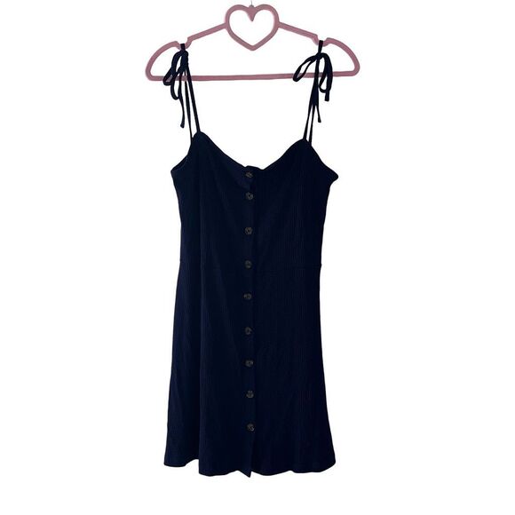 Topshop Navy Blue Button Front Spaghetti Strap Spring Summer Dress | Size 8 - Picture 1 of 5
